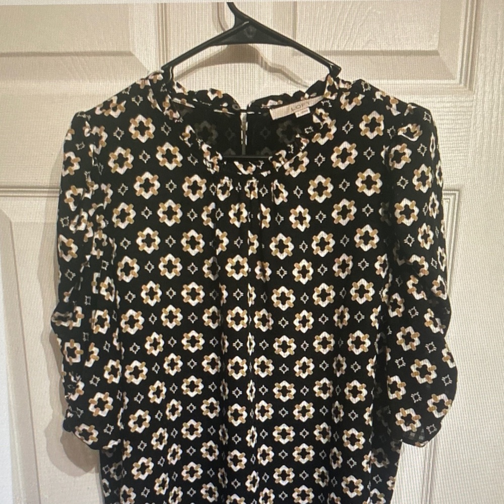 LOFT Black Floral-Print Blouse